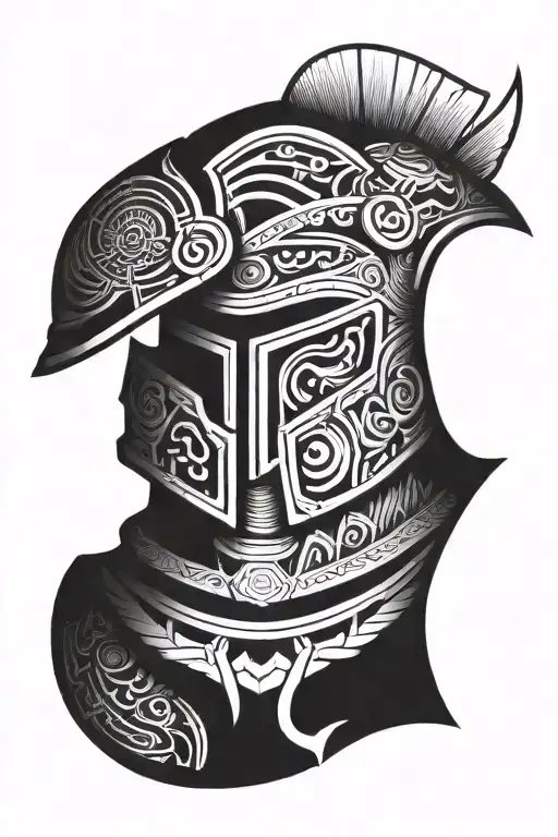 Tattoo Design Of A Spartan Shoulder Armor With Polynesian Designs Inside