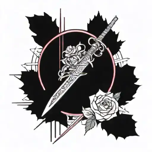 Katana Surrounded By Roses
