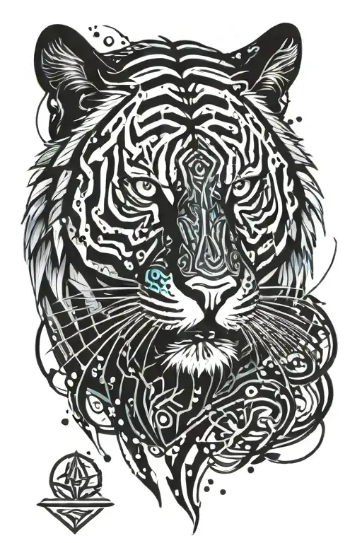 Celtic Tribal Tiger With Water Splashes