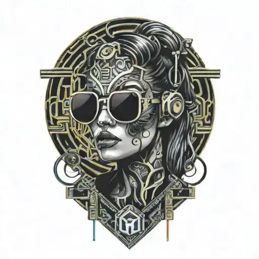 Cyberpunk Inspired Tattoo Lady With Sunglasses