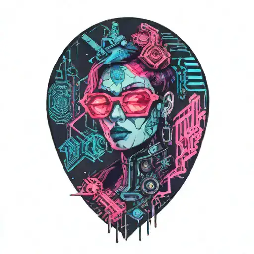 Cyberpunk Inspired Tattoo Lady With Sunglasses