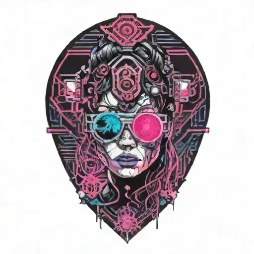 Cyberpunk Inspired Tattoo Lady With Sunglasses
