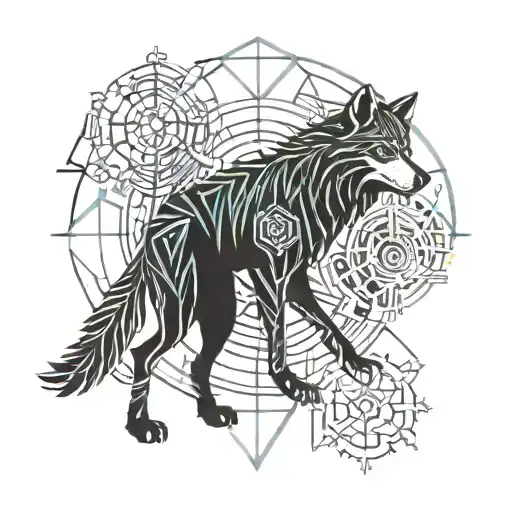 Tree Of Life Warrior Wielding Nordic 2 Wolves Skoll