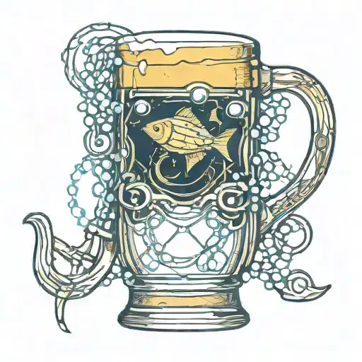 A Beer Mug With Fishing Hooks As Foam Bubbles