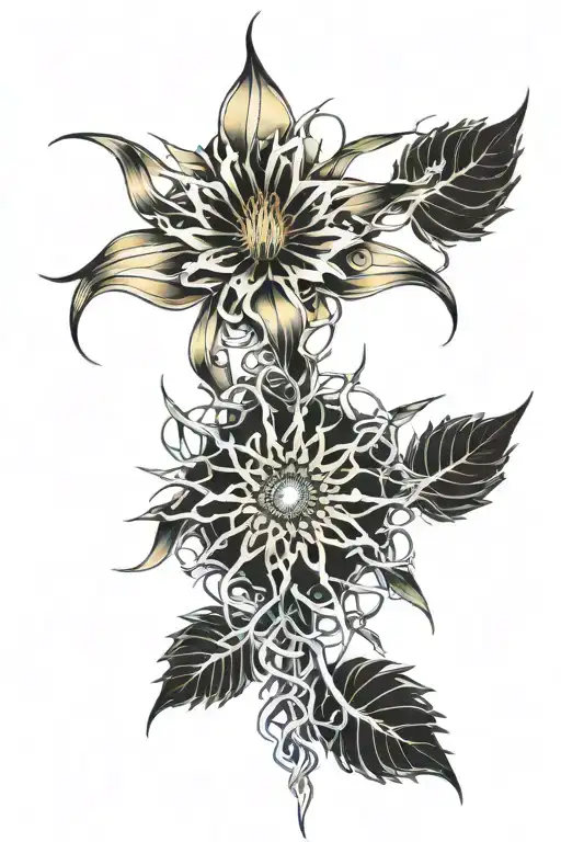 Spider Lily Wrapped Around A Sunflower