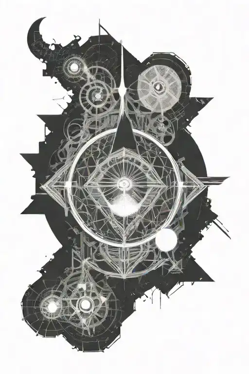 Moon And Mauntain With Long Straight Lines Above And Below