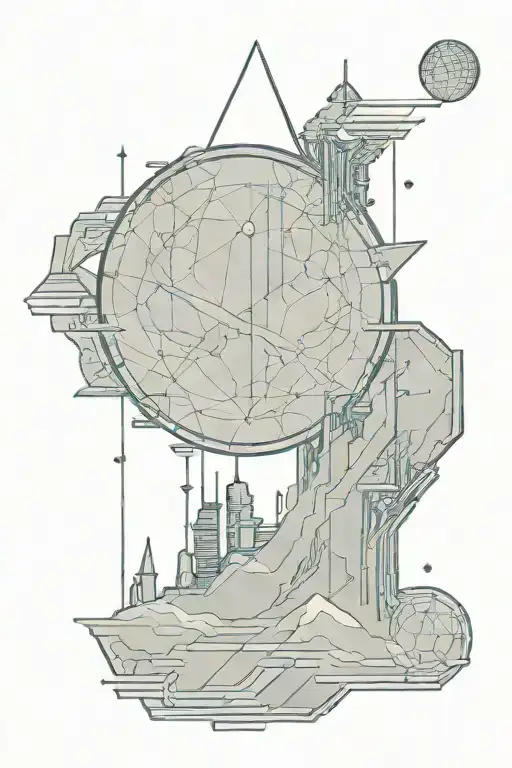 Moon And Mauntain With Long Straight Lines Above And Below