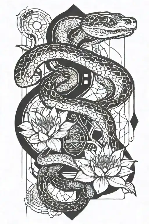 Snake And Lotus Flower And Money