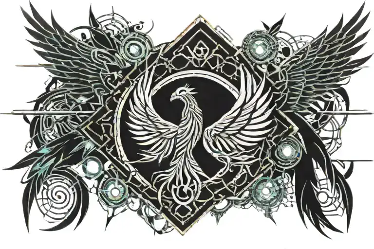 Phoenix Rising From The Ashes And Abst Ract And Geometric