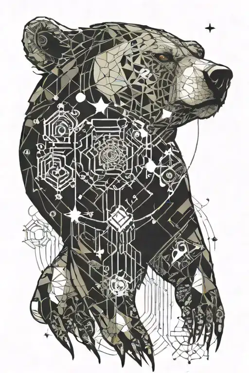 Bear With Eagle Eyes And Stars Surrounding