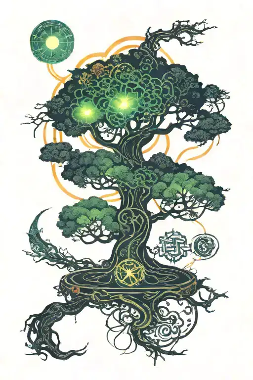 Tree Of Life With Japanese Sun In The Corner