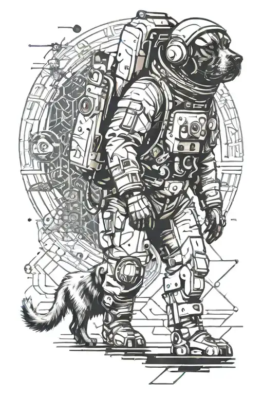 Astronaut With A Dog At His Feet