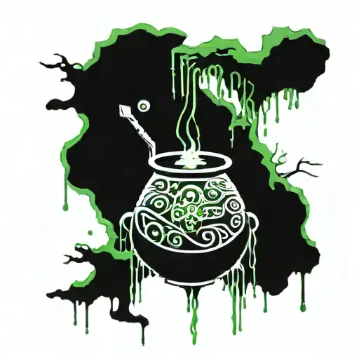 Water Flows From A Mossy Rock Into A Cauldron In Which A Halfling Cooking Soup