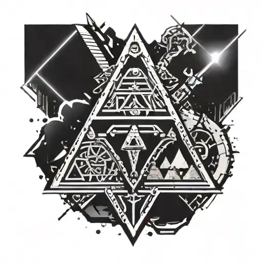 Triforce And Master Sword With Life Hearts