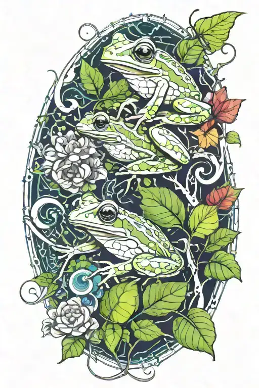 Tree Frogs And Butterflies And Ivy Vines