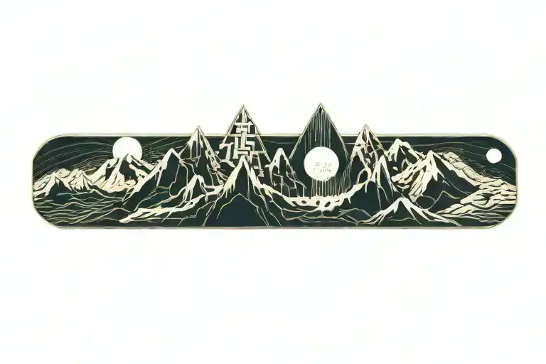Mountain Range With Waterfall And Moon Surrounded