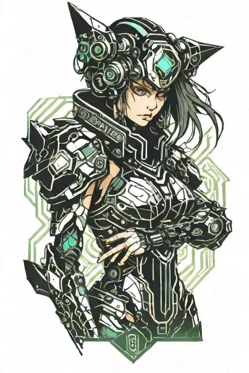 Anime Girl Wearing Armor In Cyberpunk Style