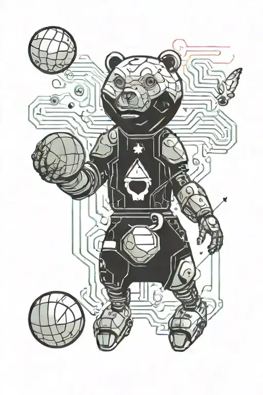 A Robot Bear Playing Basketball With A Roboth Goose In The Forest