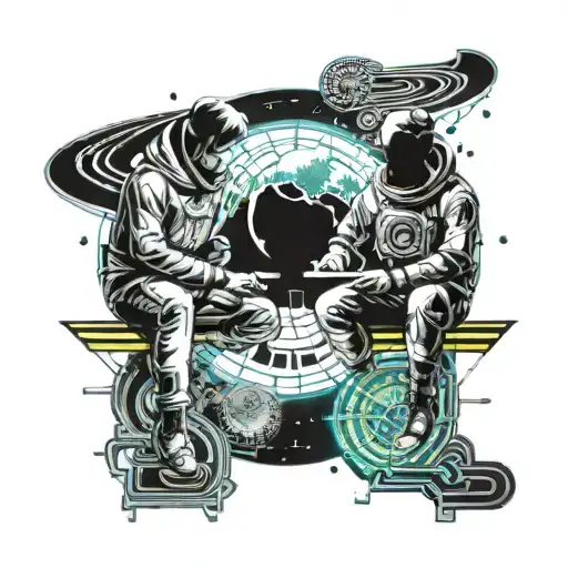 Two Brothers Sitting On The Moon Looking At Earth