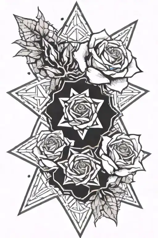 Rose And Six Point Star Symbol Intertwined Roses