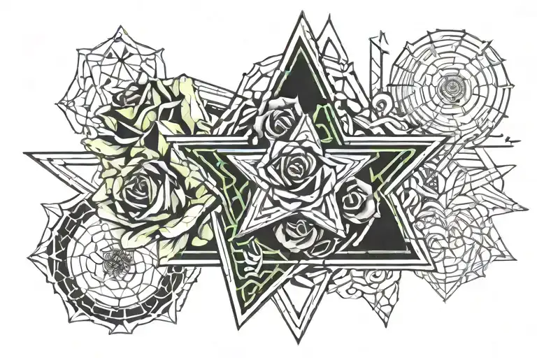 Rose And Six Point Star Symbol Intertwined Roses