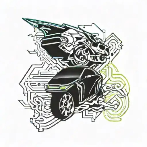 Tattoo Sketch Sleeve In Jdm Style Car Drifting On Blade