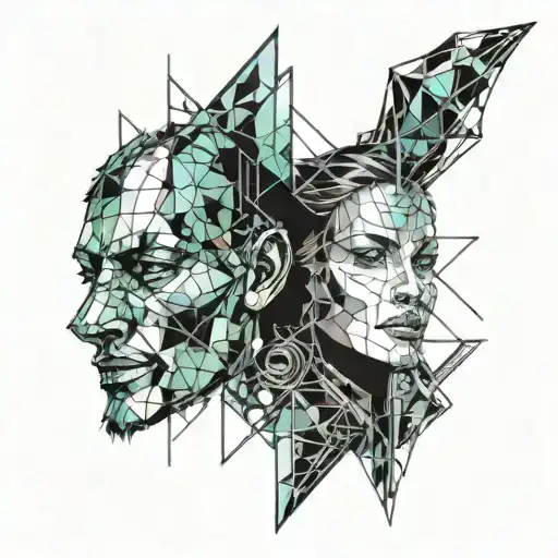 Broken Glass Peices With Faces In The Glass