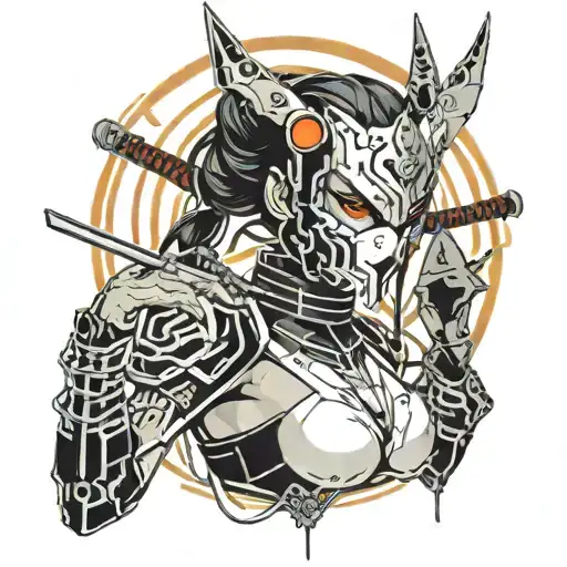 Beautifull Anime Girl With Oni Mask And Bloody Katana In Hand