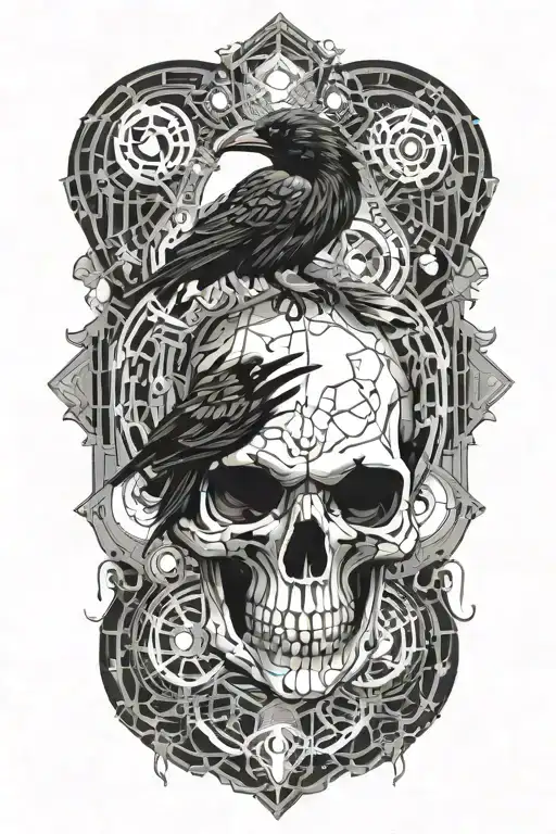 Raven And Crystals With Skull