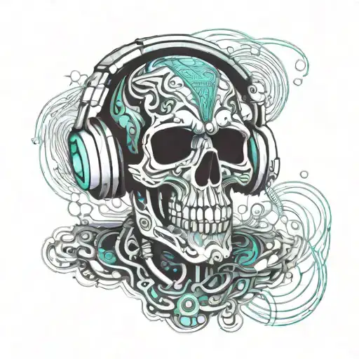 Psychedelic Skull Wearing Headphones