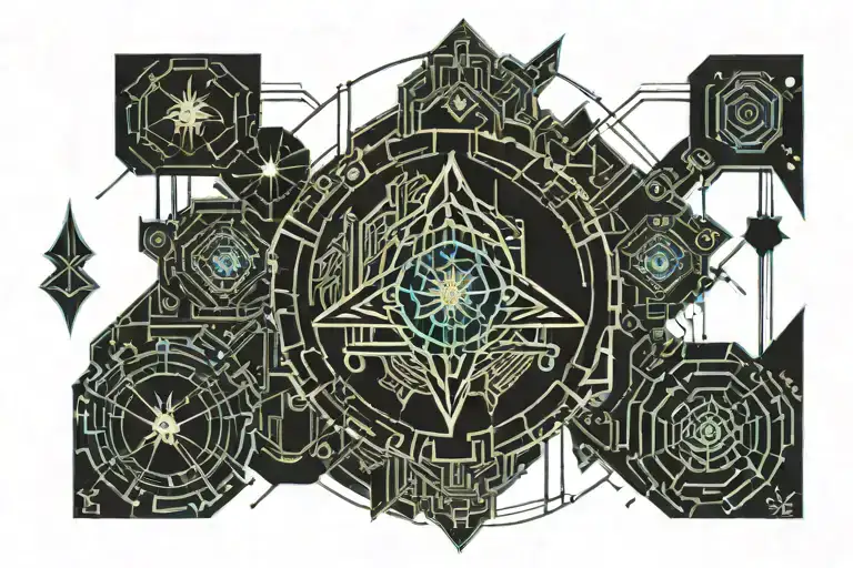 Magical Symbols To Close Full Neck And Chest Tattoo In A Cyberpunk Mode