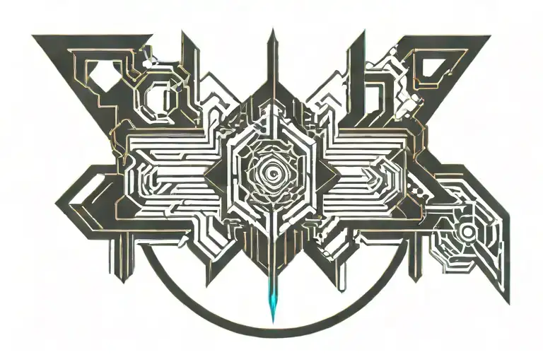 Symbol Vertical Neck Tattoo Design Combining