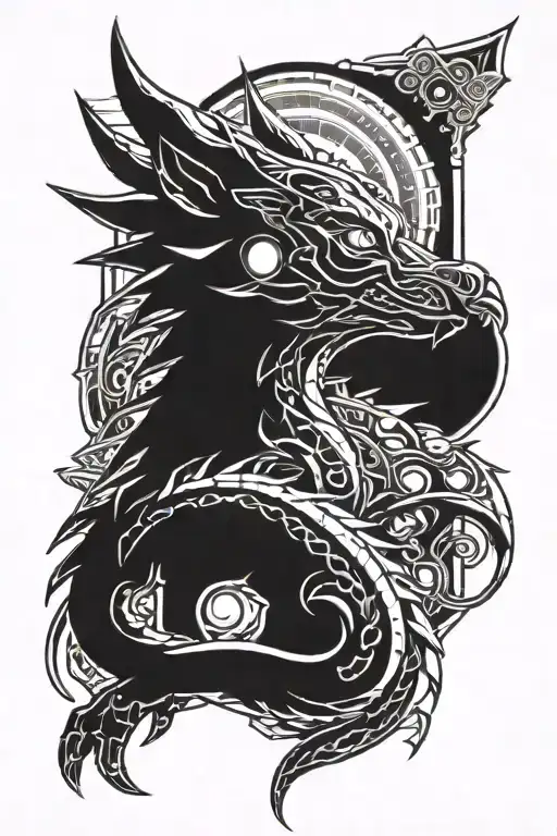 Dragon Wrapping And Wolf Howling At The Moon