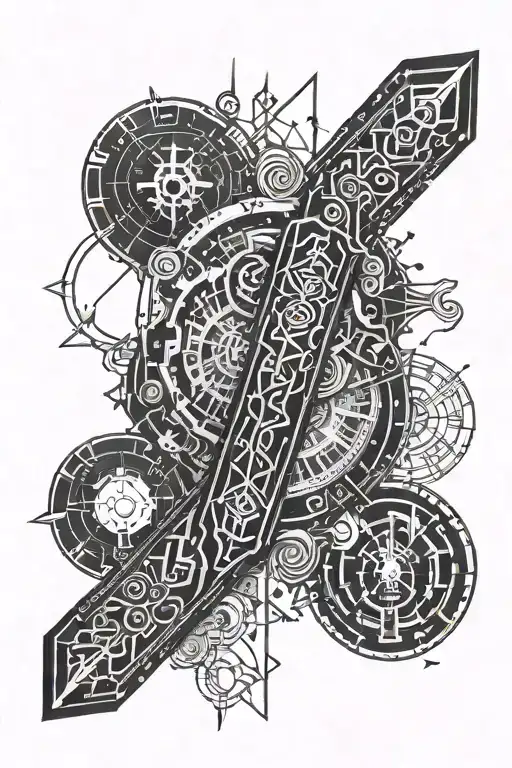 Realistic Black Broken Sword With Astral Details Around It