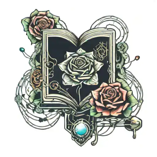 Crystal Rose Coming Out Of An Open Book Surrounded By Motherboard Wires