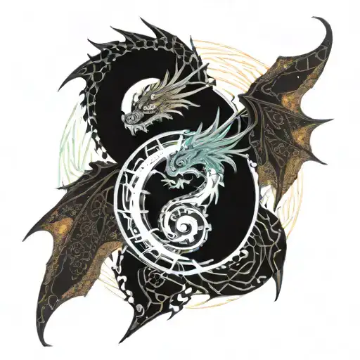 A Dragon Entwining Yin And Yang Flying Up