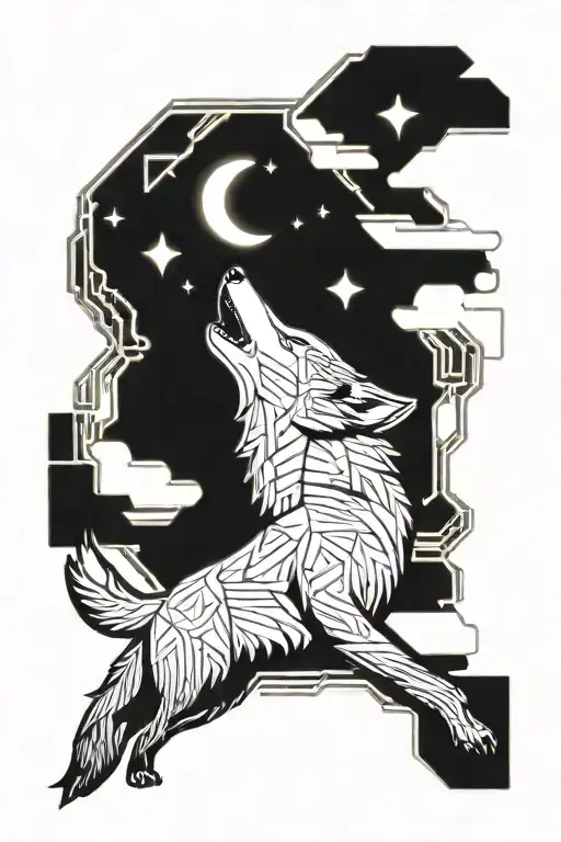 A Cinematic Scene With A Wolf Howling At The Moon In The Background