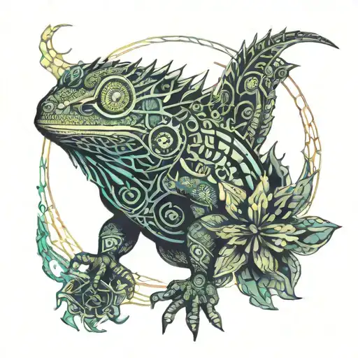 Native Lizard And Flower