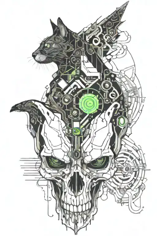 Cat Body Connected To A Crow Skull By Stomach And Small Intestine