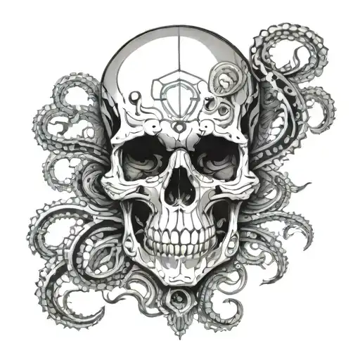 Skull Withd Octopus Tentacles Emerging