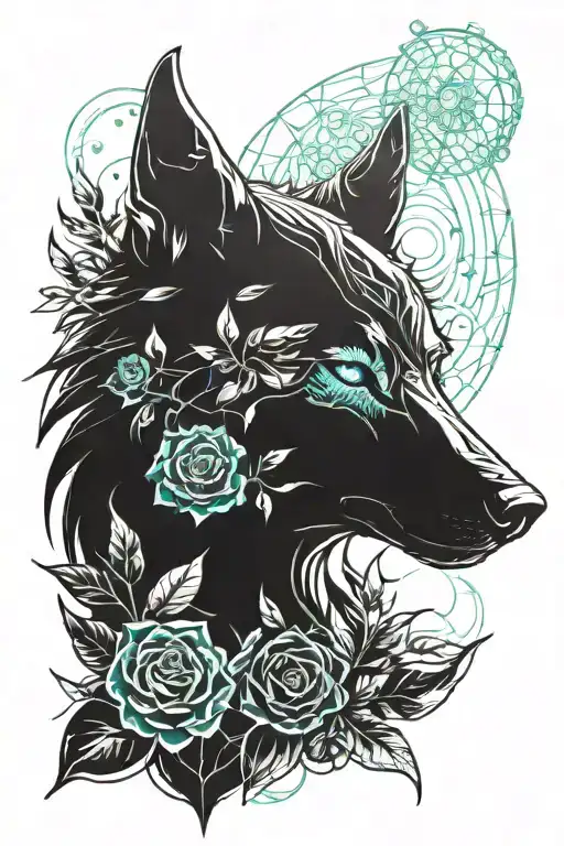 Wolf Blended By Roses And Mayflowers