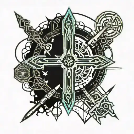 Cross Sword And Vikings Symbol And Crew