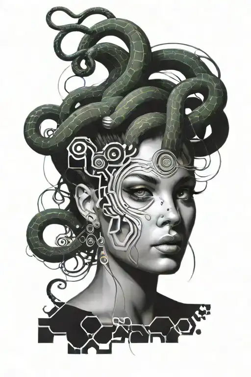 Medusa With Semi-colon On Forehead And A Crack Down Her Face