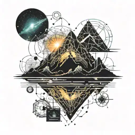 Mountain Reflection On Water Mathematical Universe With Equations