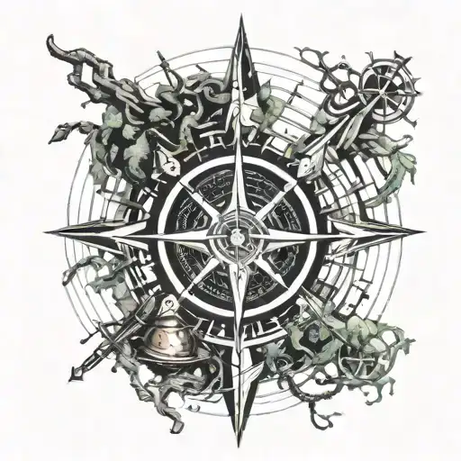 Compass Rose With Tree And Anchor