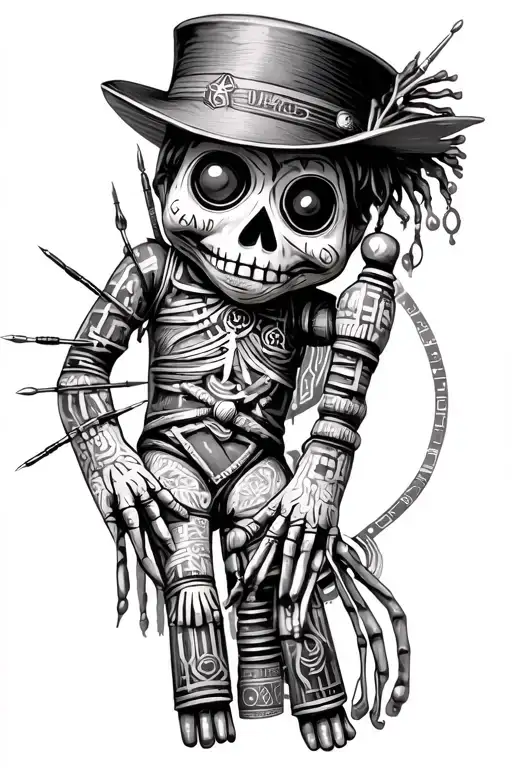 Voodoo Doll With Cylinder Hat And Needles On His Own Hand