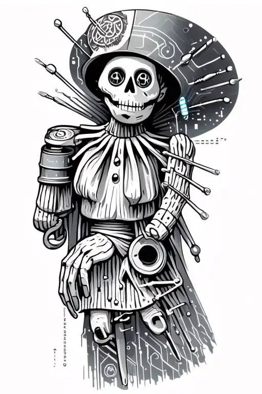 Voodoo Doll With Cylinder Hat And Needles On His Own Hand