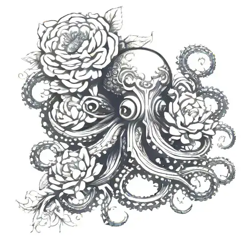 Octopus With Peony Flower Bouquet
