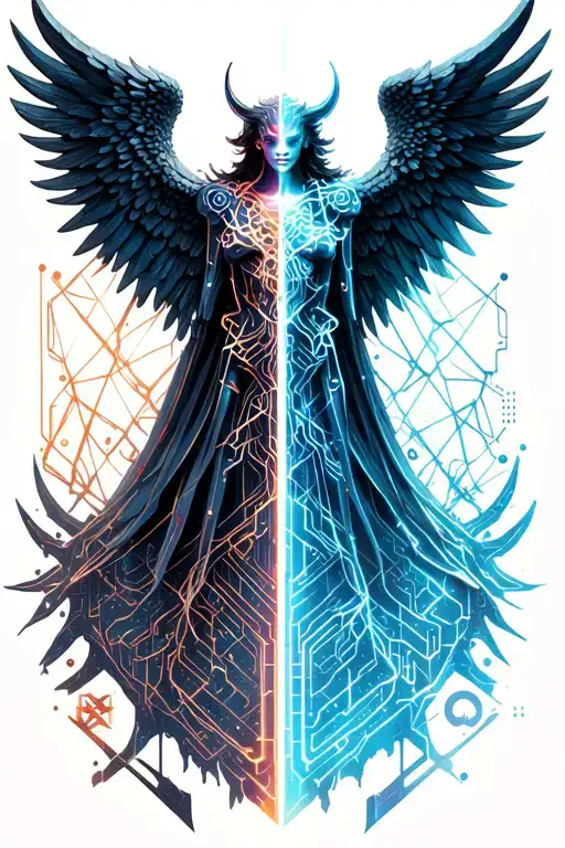 Angel And Demon Wings Spread Wide Half Angel Half