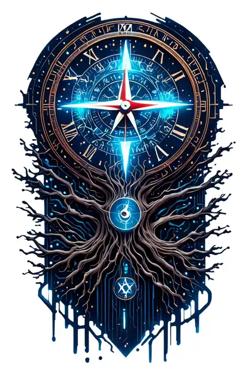 Tree With Time Clock And Compass